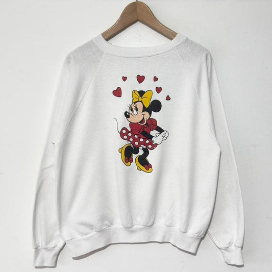 Vintage Minnie Mouse Hearts 80s Sweatshirt (Petite M)