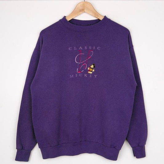 Vintage 90s Classic Mickey Mouse Embroidered Purple Sweatshirt (M)