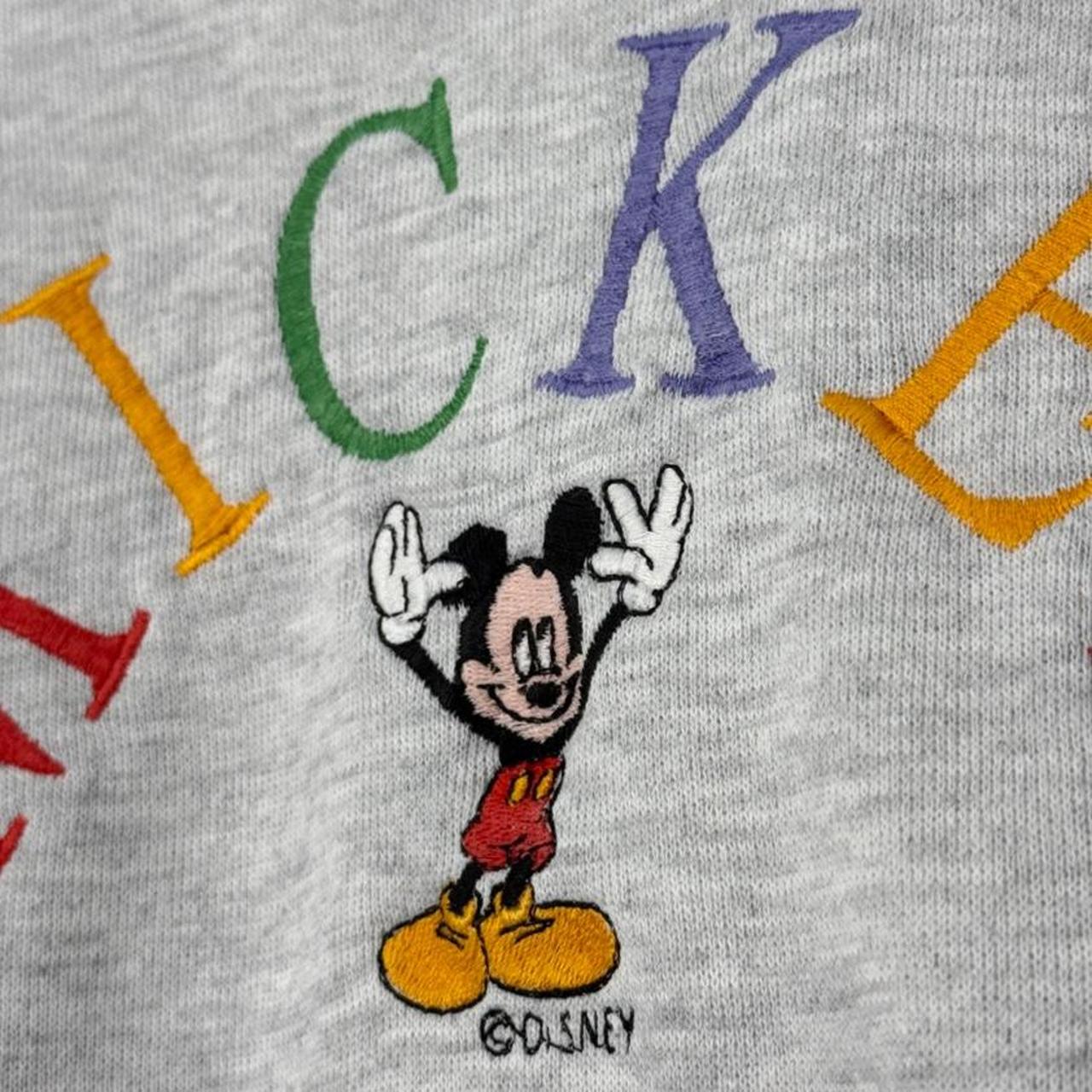 Vintage 90s Mickey Mouse Spell Out Embroidered Grey Sweatshirt (L)
