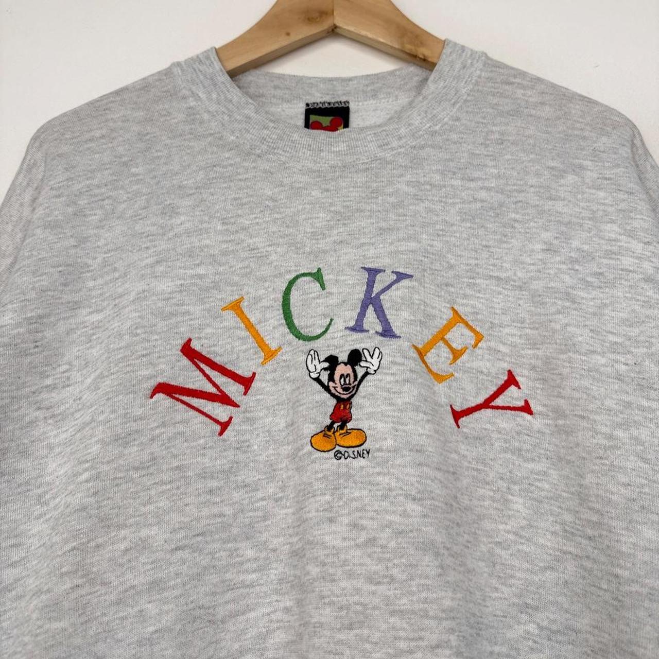 Vintage 90s Mickey Mouse Spell Out Embroidered Grey Sweatshirt (L)