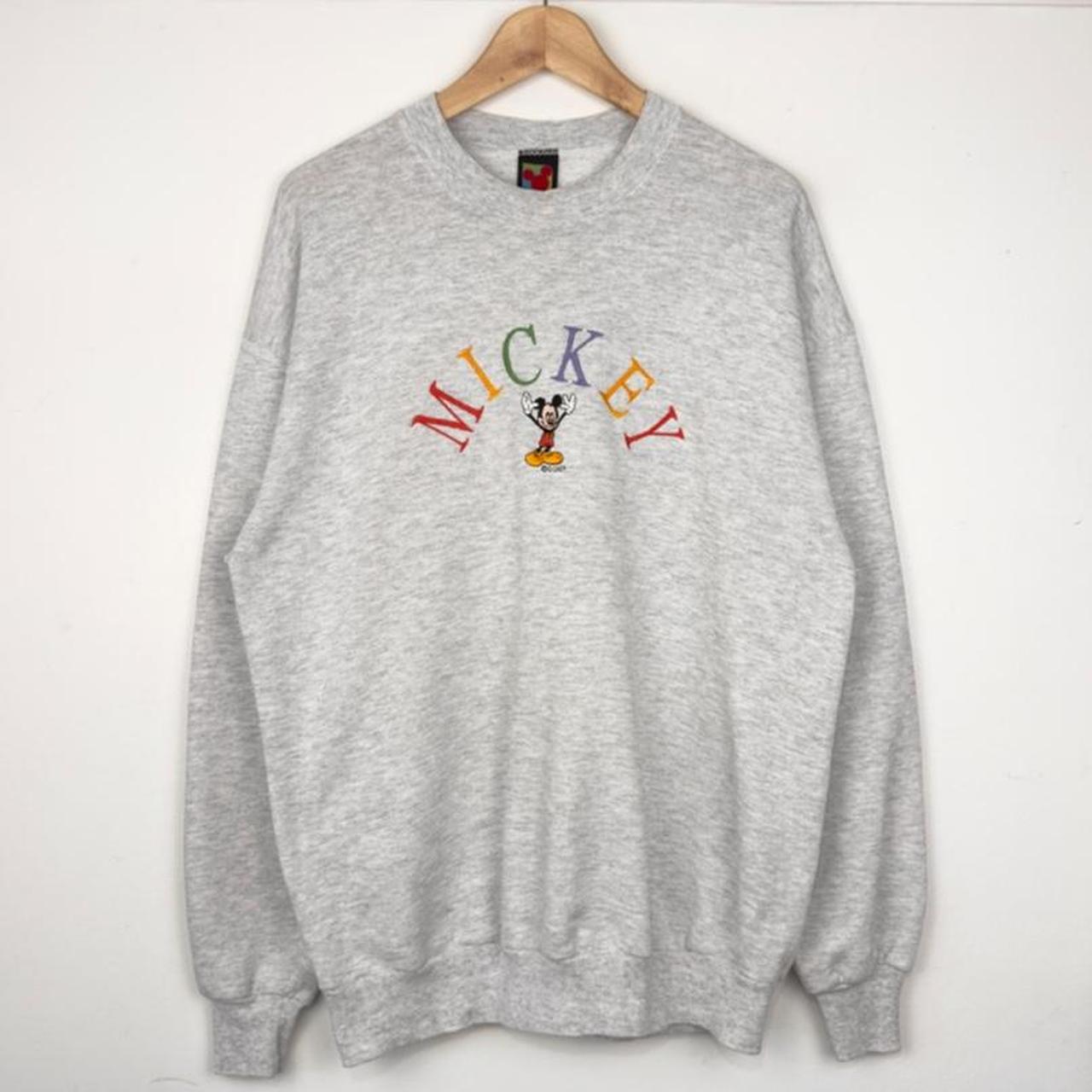Vintage 90s Mickey Mouse Spell Out Embroidered Grey Sweatshirt (L)