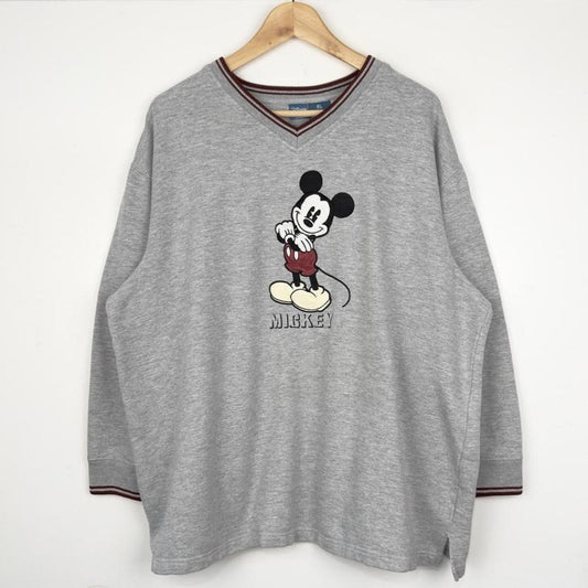 Disney Mickey Mouse Embroidered 2000s V Neck Sweatshirt (XL)