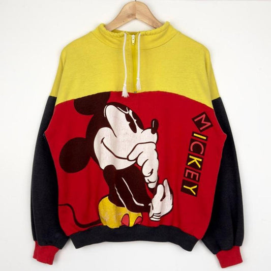 Vintage 90s Mickey Mouse Colour Block Quarter Zip (S/M)