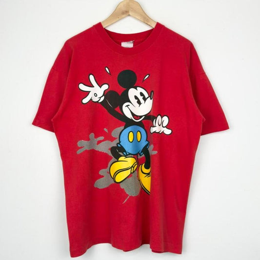 Vintage 90s Mickey Mouse Shadow Red T Shirt (L/XL)