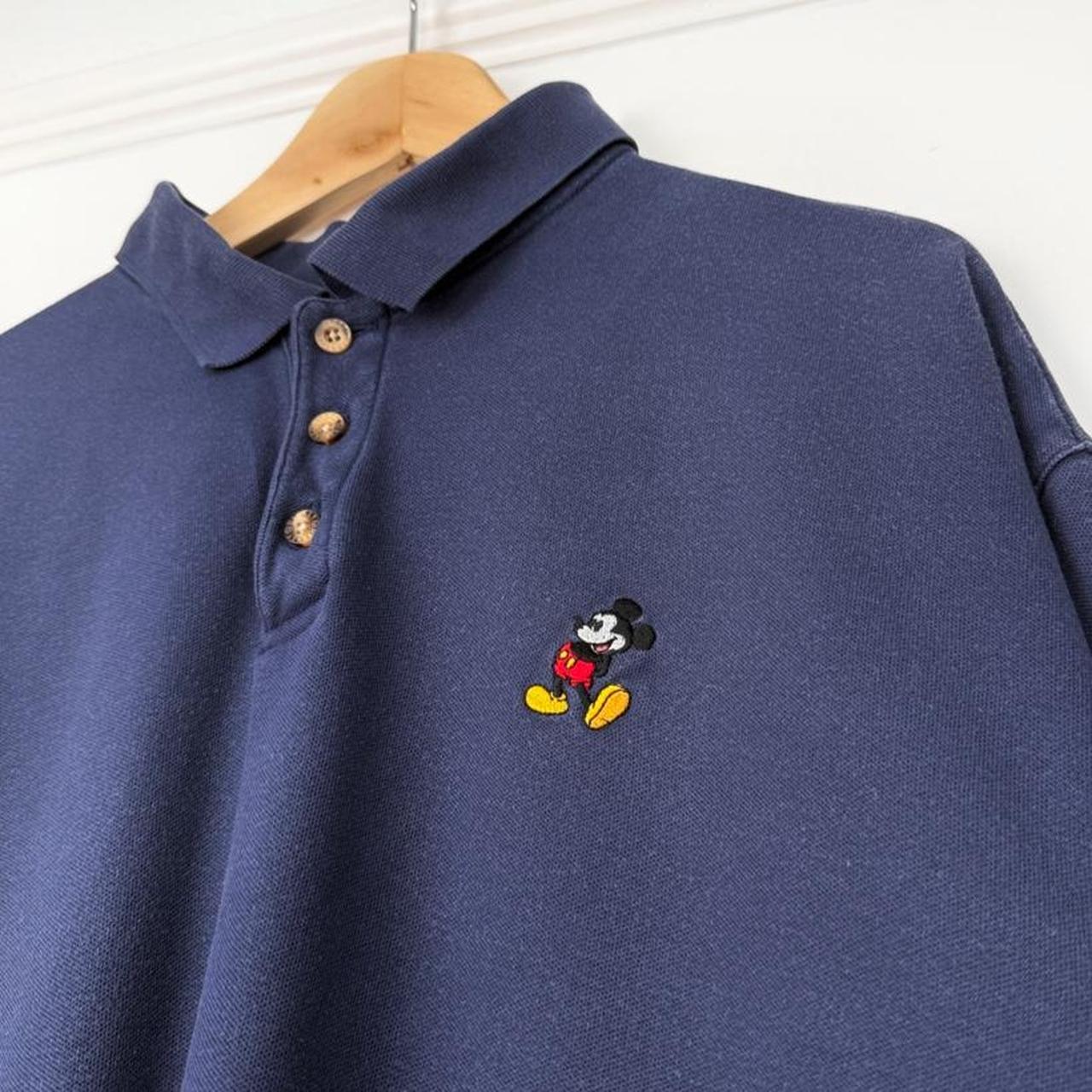 Vintage 00s Mickey Mouse Embroidered Emblem Navy Blue Polo Shirt (XL)