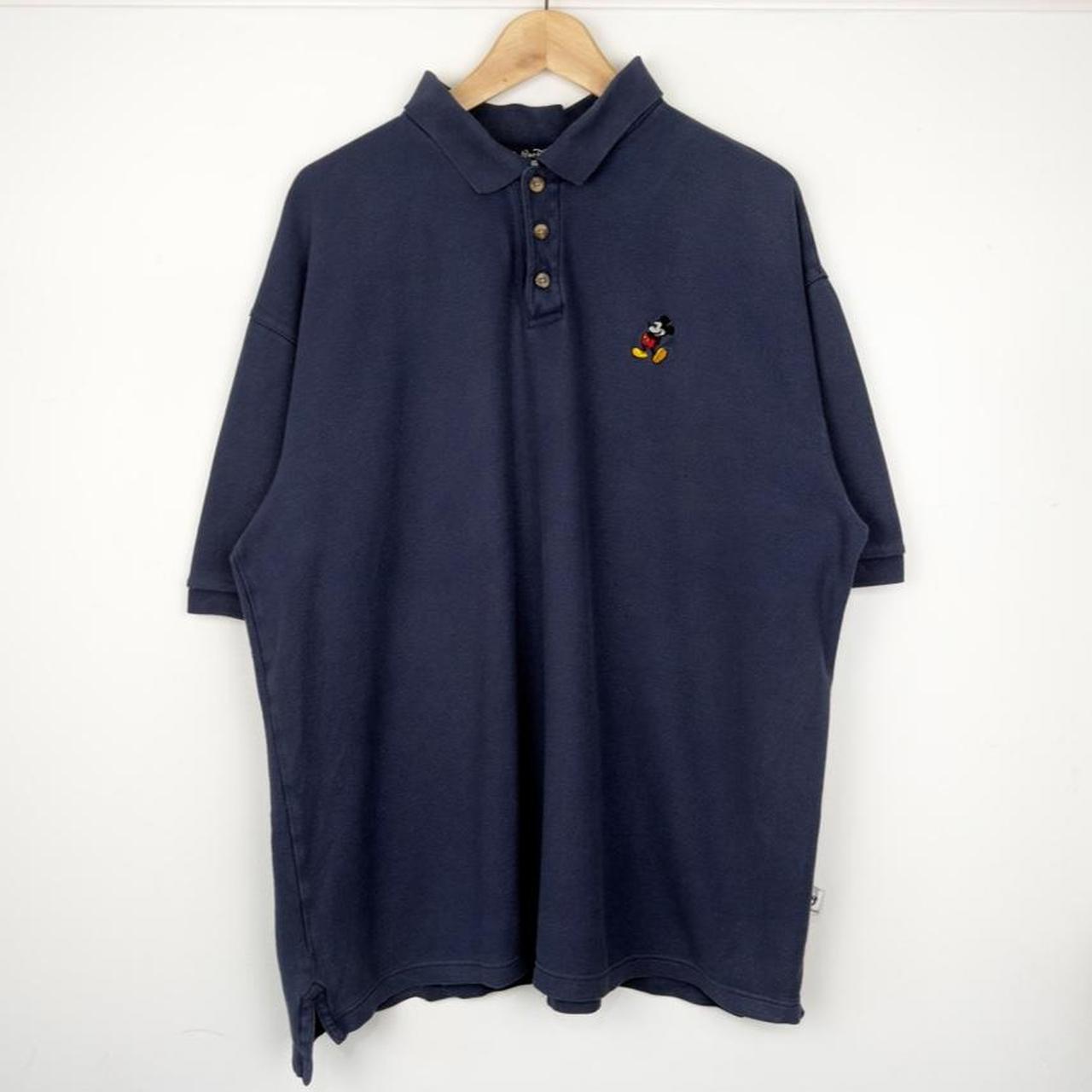 Vintage 00s Mickey Mouse Embroidered Emblem Navy Blue Polo Shirt (XL)
