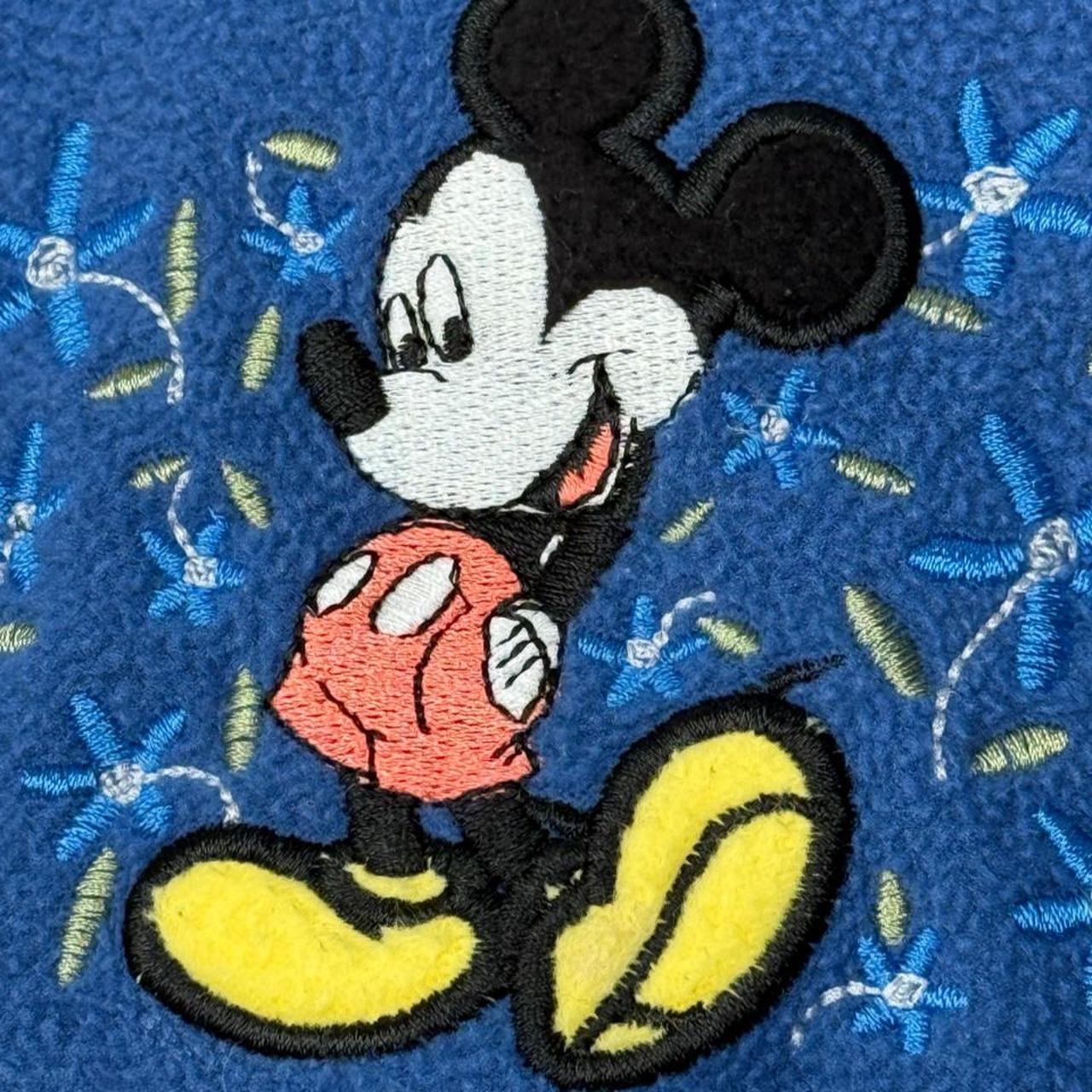 Vintage 90s Mickey Mouse Flowers Blue Fleece V Neck Sweatshirt (S)