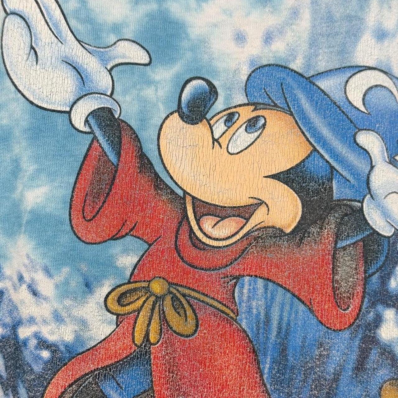 Vintage 00s Disneyland Sorcerer Mickey Fantasia Tie Dye Blue T Shirt (L)