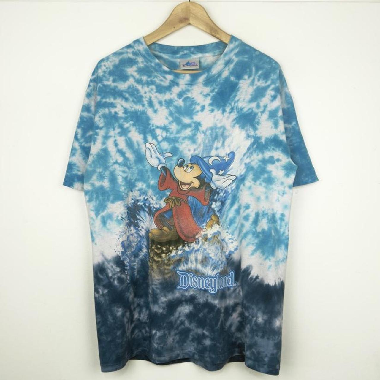 Vintage 00s Disneyland Sorcerer Mickey Fantasia Tie Dye Blue T Shirt (L)
