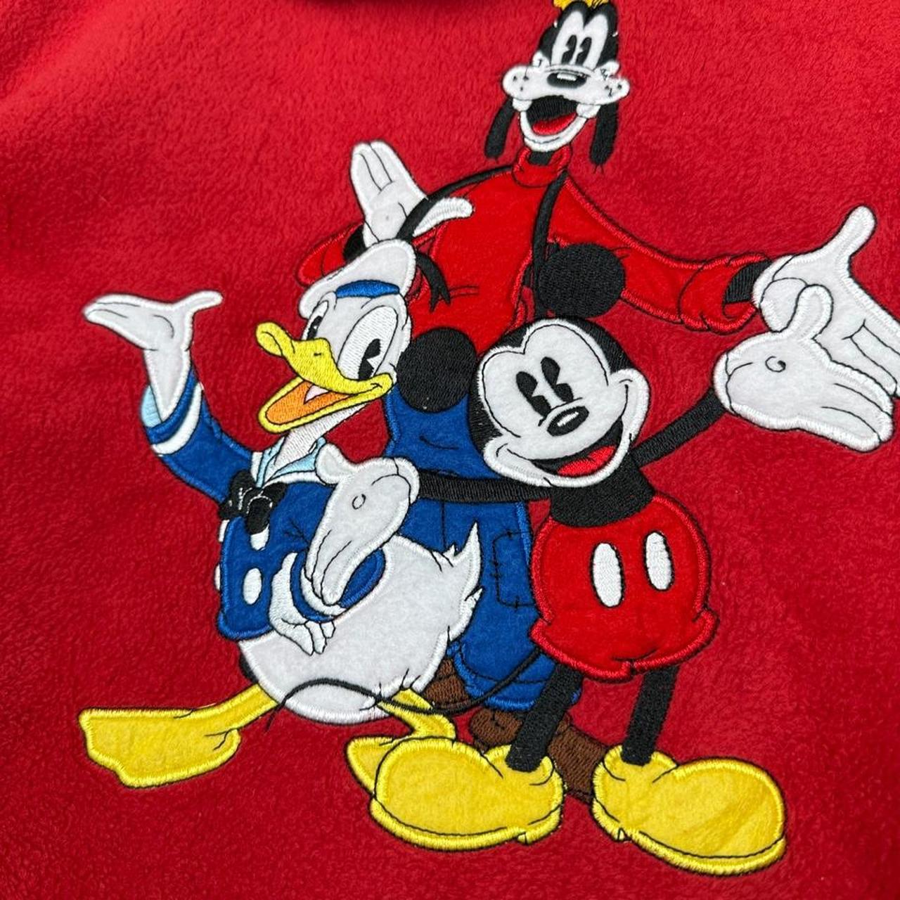 Disney Mickey & Friends Embroidered 2000s Red Fleece Zip Up Hoodie (S)