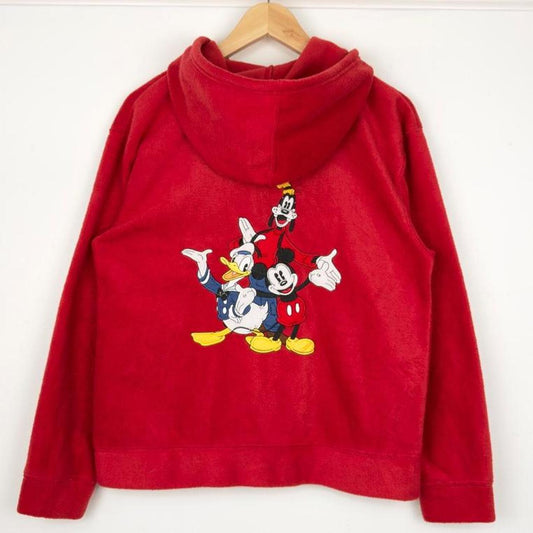 Disney Mickey & Friends Embroidered 2000s Red Fleece Zip Up Hoodie (S)
