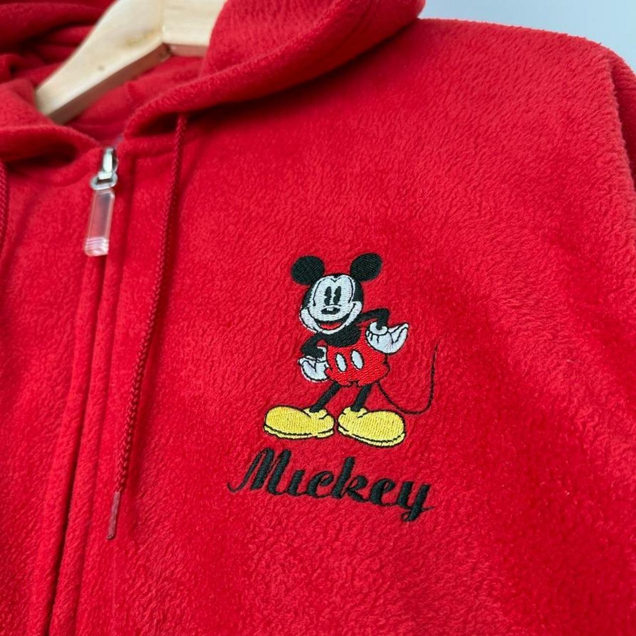 Disney Mickey & Friends Embroidered 2000s Red Fleece Zip Up Hoodie (S)