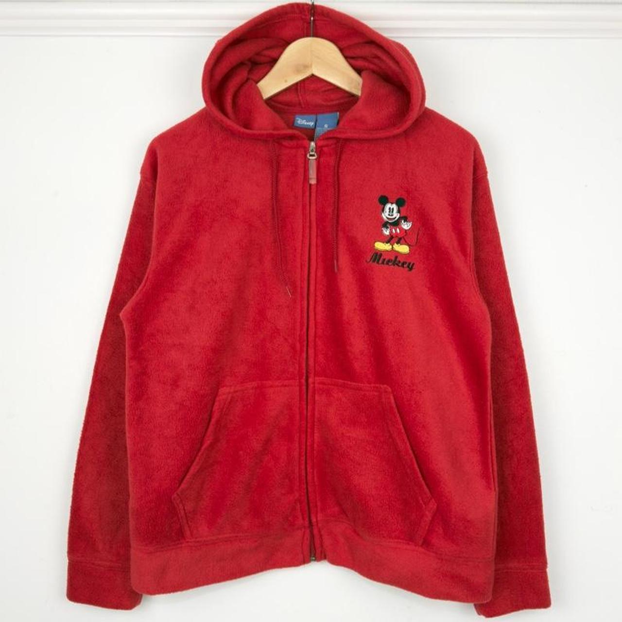 Disney Mickey & Friends Embroidered 2000s Red Fleece Zip Up Hoodie (S)