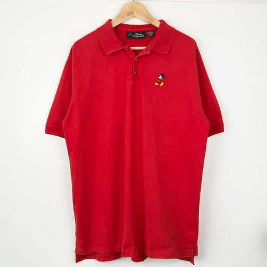 Vintage 90s Mickey Mouse Embroidered Red Polo Shirt (XL)