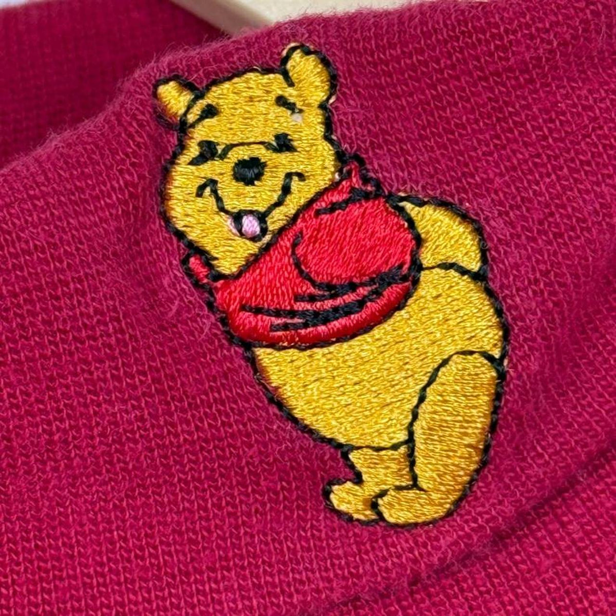 Vintage 00s Winnie the Pooh Embroidered Red Roll Neck Long Sleeve (XL)