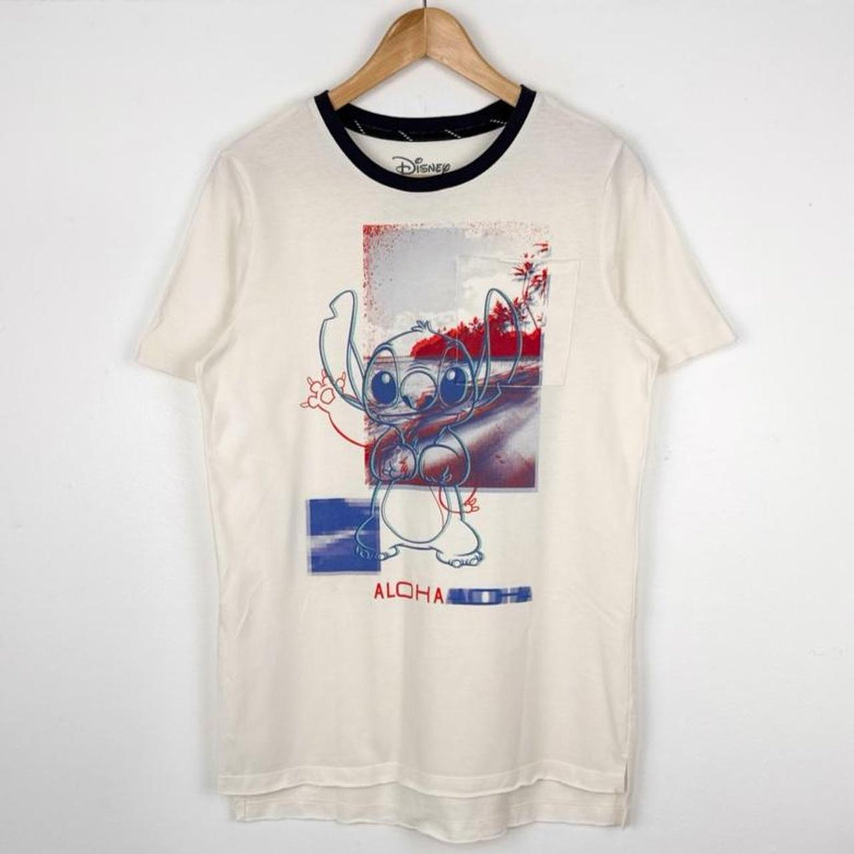Disney Stitch Glitchy Pixel Cream T Shirt (Youth XL/Adult S)