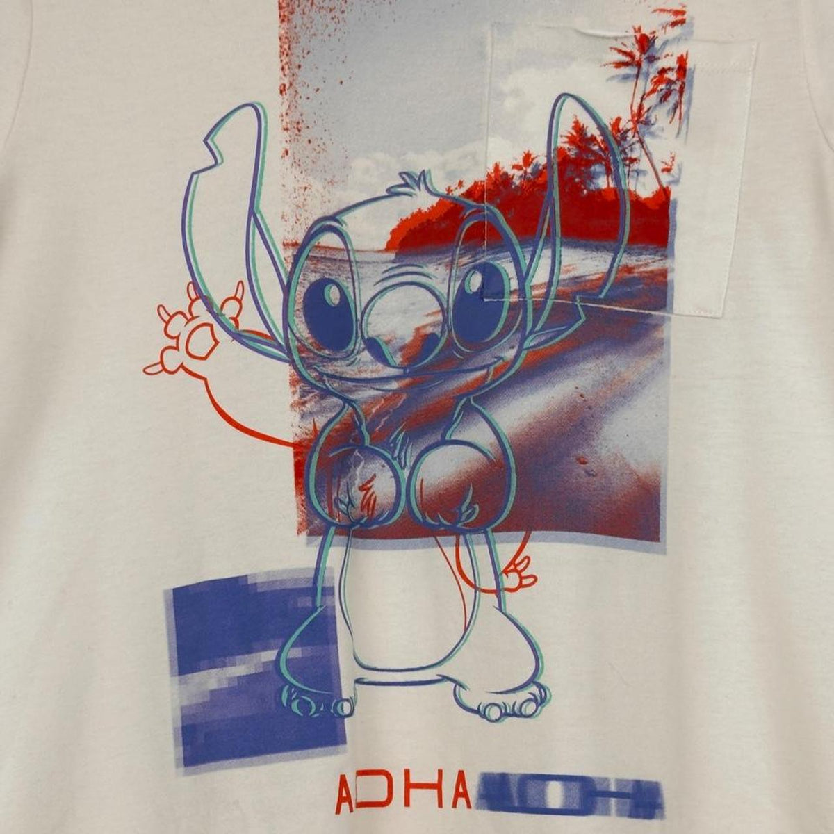 Disney Stitch Glitchy Pixel Cream T Shirt (Youth XL/Adult S)