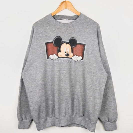Vintage 00s Mickey Mouse Peek Grey Sweatshirt (XL)