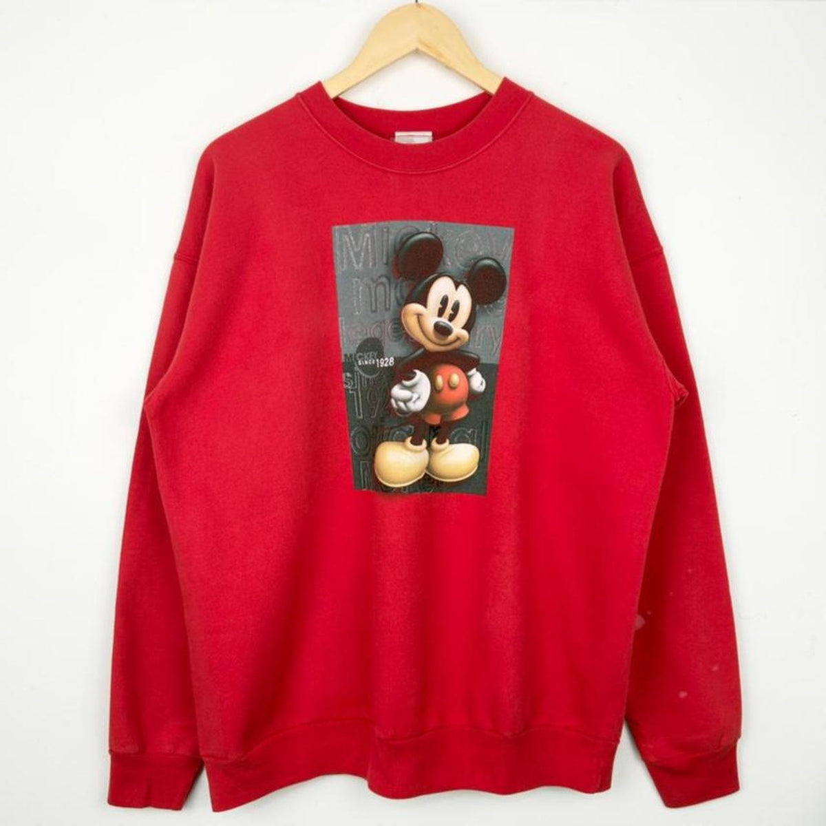 Vintage 00s Mickey Mouse Disney Store Distressed Red Sweatshirt (L)