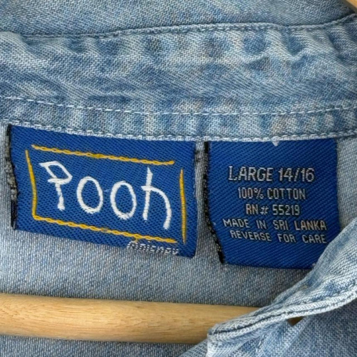 Vintage 90s Winnie the Pooh & Friends Embroidered Blue Denim Shirt (L)