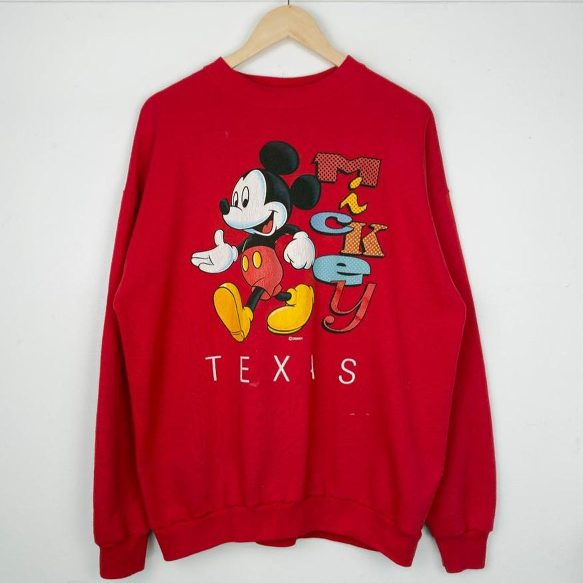 Vintage 90s Mickey Mouse Texas Red Sweatshirt (L)