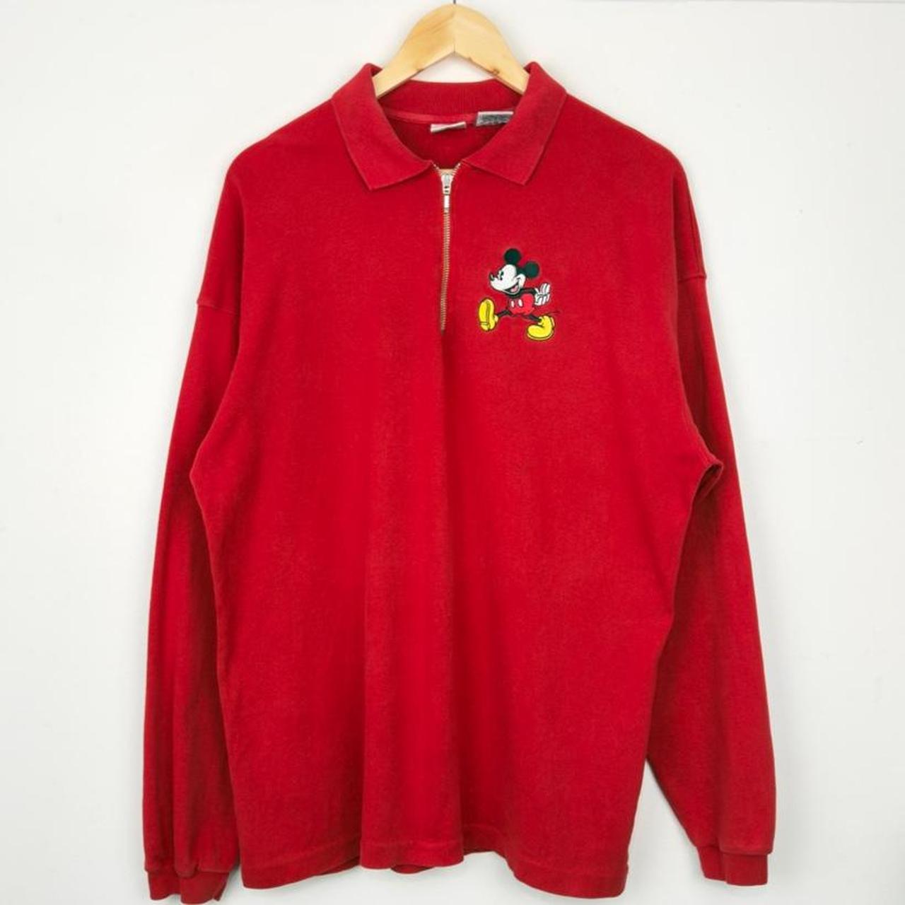 Vintage 90s Mickey Mouse Embroidered Red Quarter Zip (M/L)