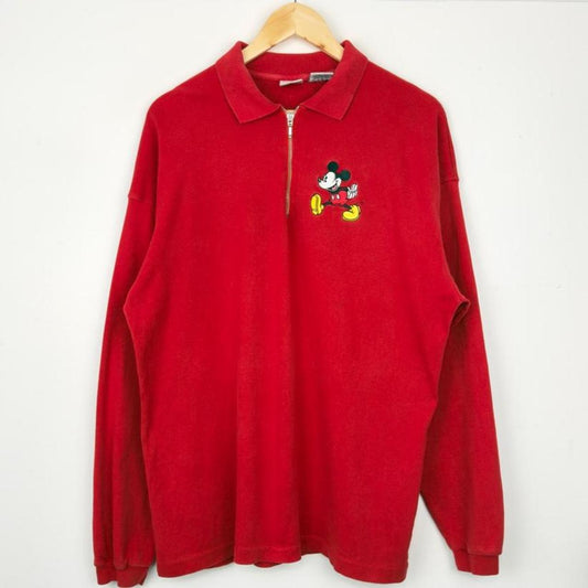 Vintage 90s Mickey Mouse Embroidered Red Quarter Zip (M/L)