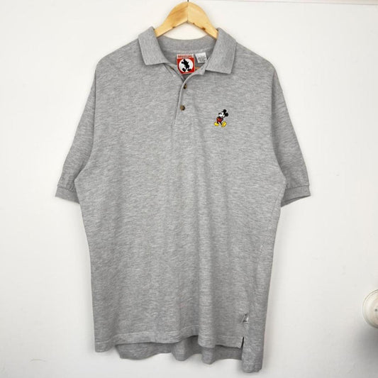 Vintage 90s Mickey Mouse Embroidered Grey Polo Shirt (L)