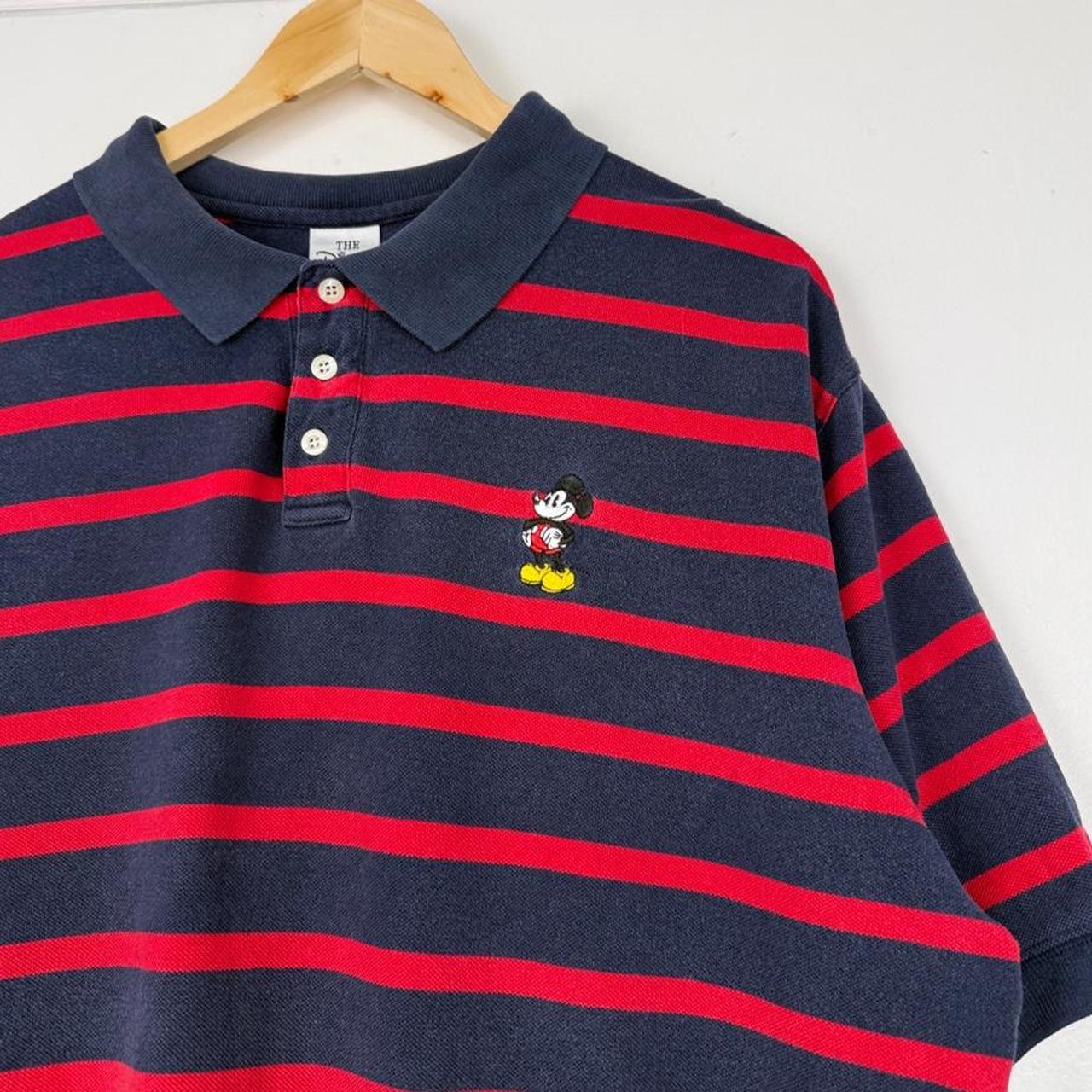 Vintage 90s Mickey Mouse Embroidered Striped Polo Shirt (XL)