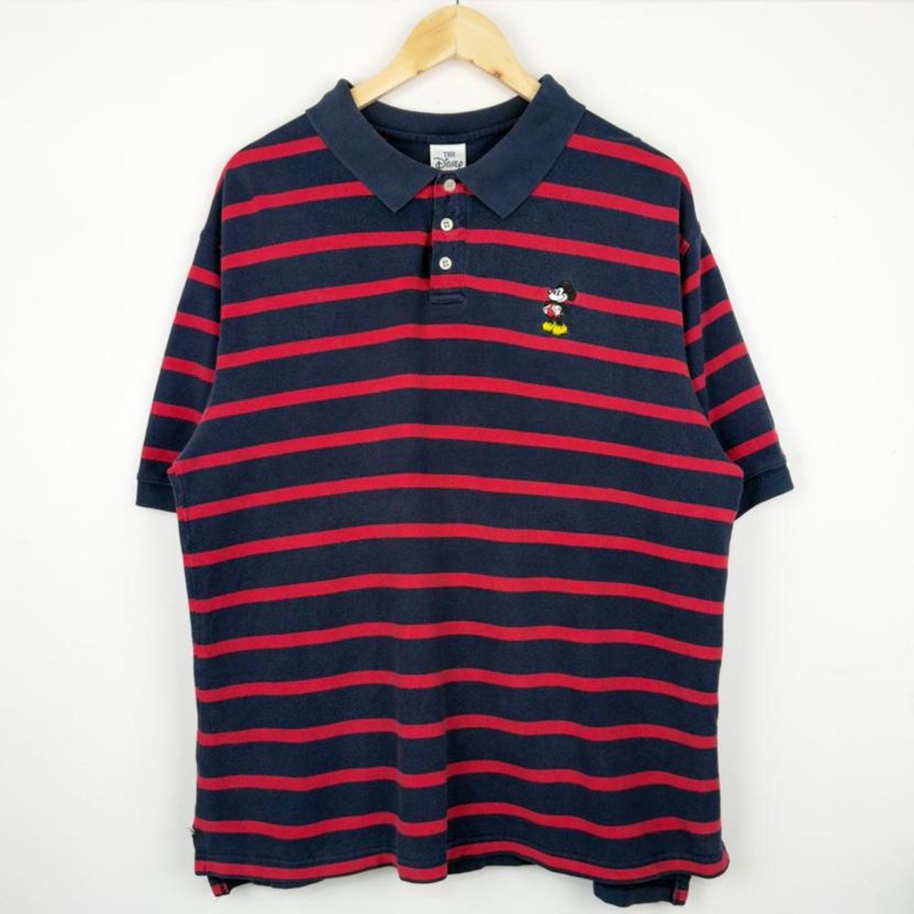 Vintage 90s Mickey Mouse Embroidered Striped Polo Shirt (XL)