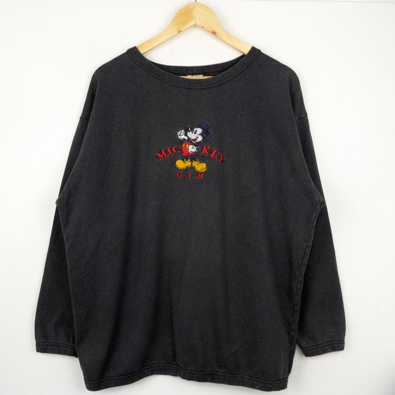 Vintage 90s Mickey Gym Embroidered Black Sweatshirt (L)