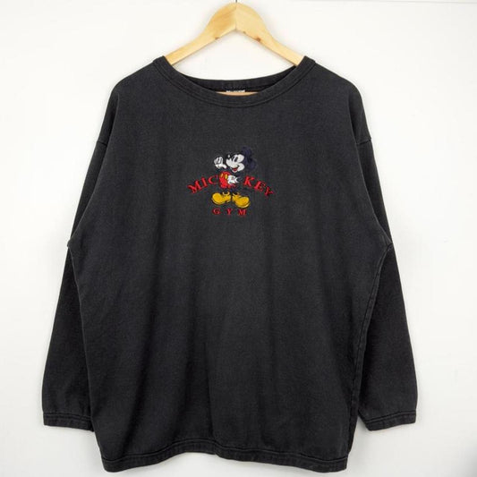 Vintage 90s Mickey Gym Embroidered Black Sweatshirt (L)