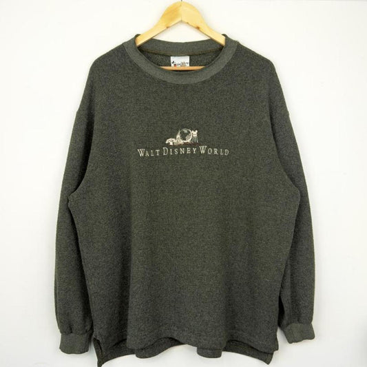 Vintage 00s Walt Disney World Embroidered Khaki Green Fleece Sweatshirt (XL)