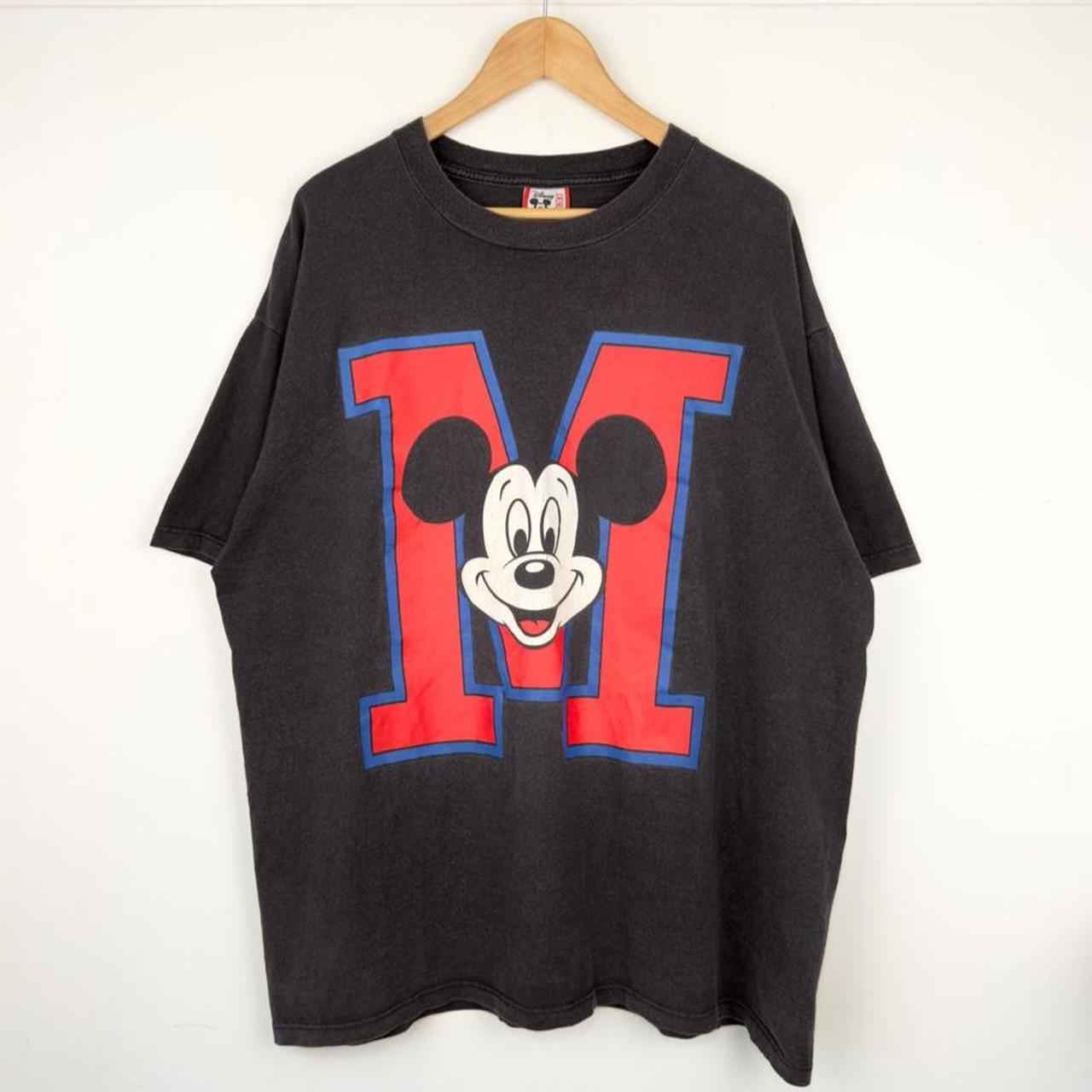 Vintage 90s Mickey Mouse Big M Black T Shirt (XXL)