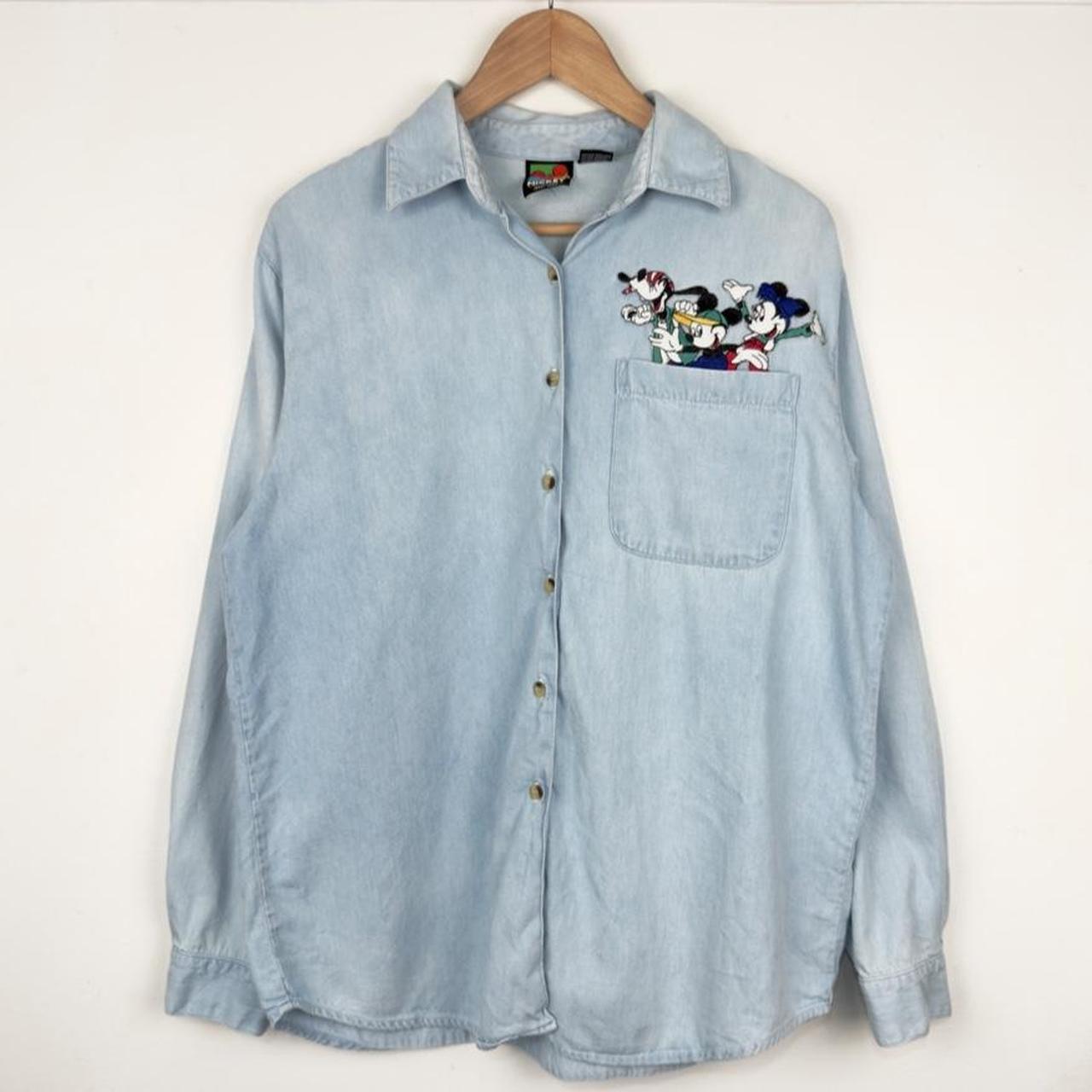 Vintage 90s Mickey & Friends Light Blue Button Up Shirt (M)