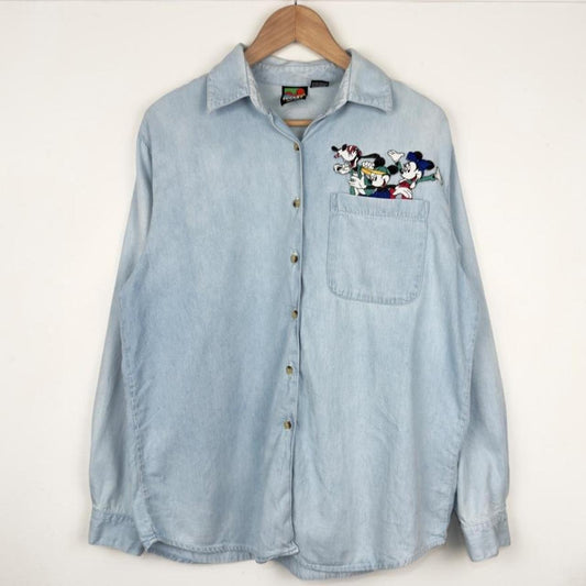 Vintage 90s Mickey & Friends Light Blue Button Up Shirt (M)