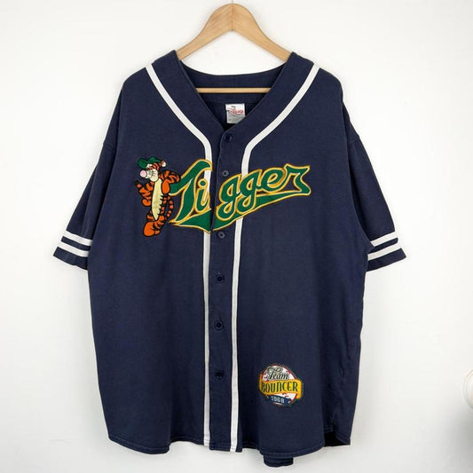 Vintage 00s Tigger Disney Store Embroidered Navy Blue Baseball Shirt (XL)