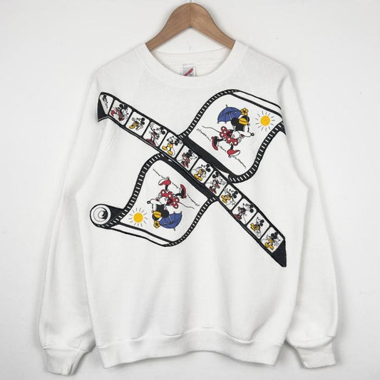 Vintage 90s Mickey & Minnie Film Reel White Sweatshirt (M)