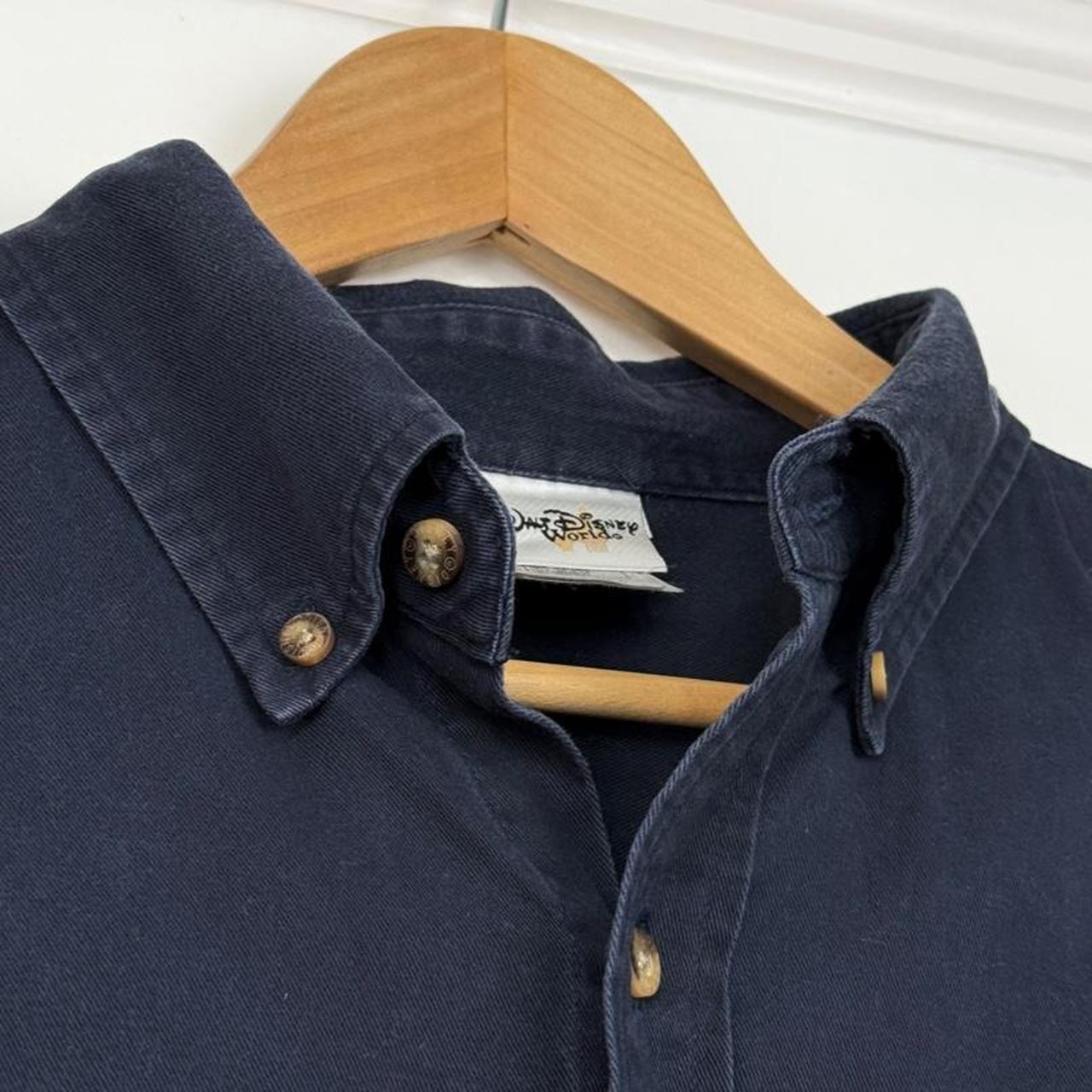 Vintage 00s Walt Disney World Mickey Embroidered Navy Blue Button Up Shirt (L)