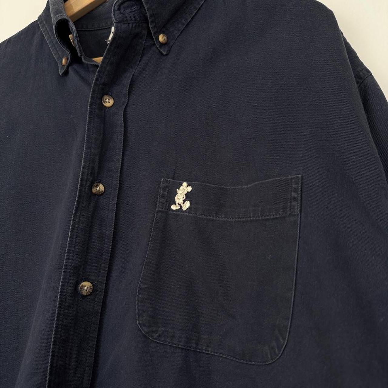 Vintage 00s Walt Disney World Mickey Embroidered Navy Blue Button Up Shirt (L)