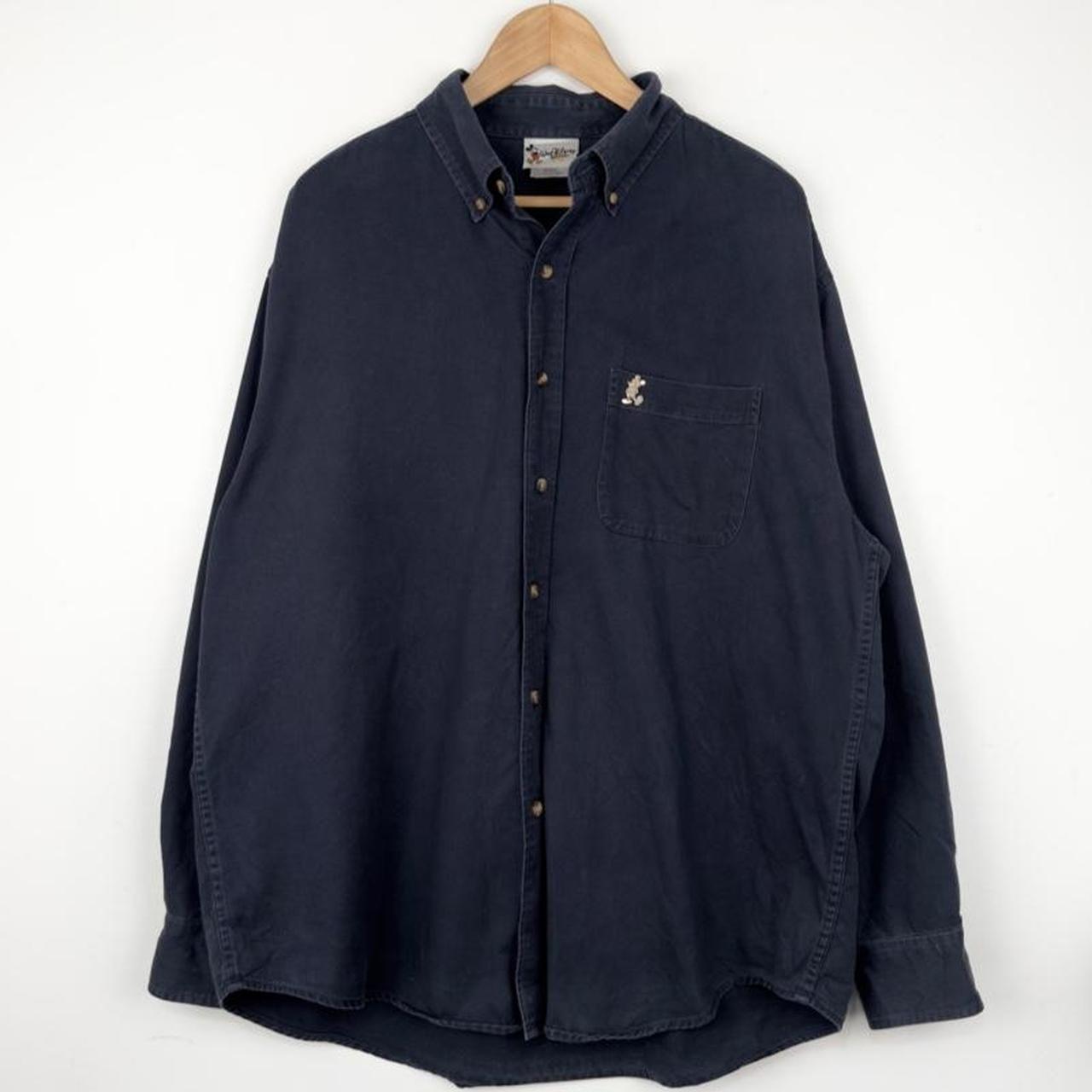 Vintage 00s Walt Disney World Mickey Embroidered Navy Blue Button Up Shirt (L)