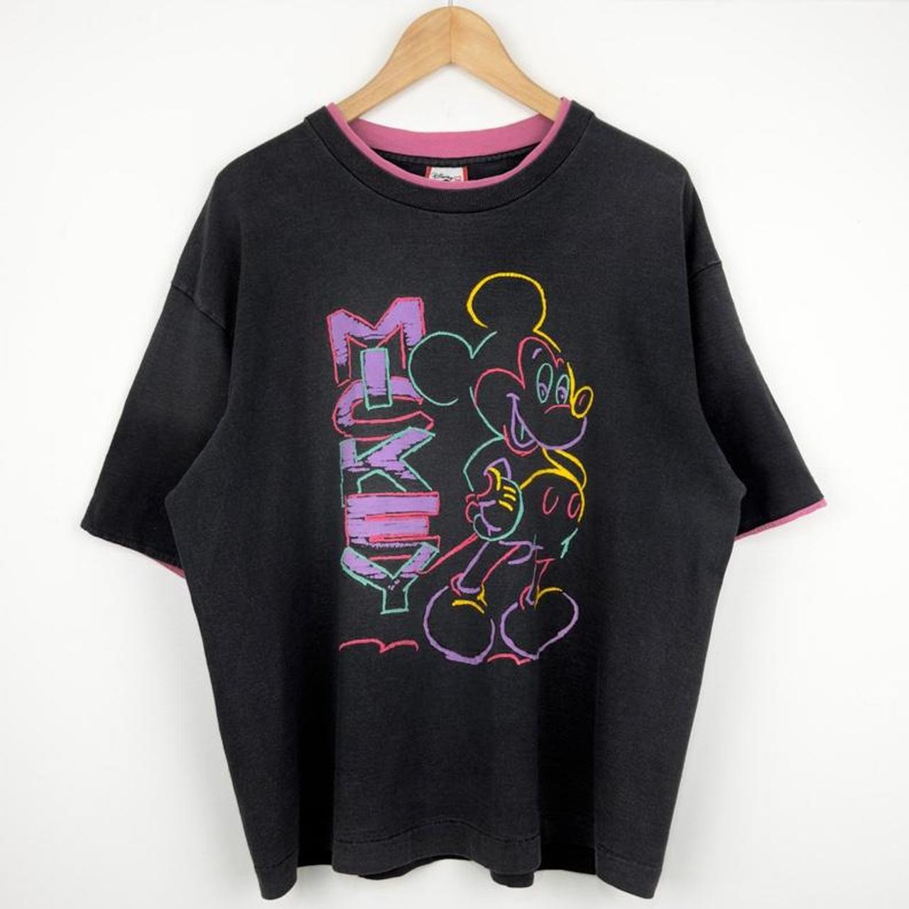 Vintage 90s Mickey Mouse Disney Designs Black Pink T Shirt (Boxy M/L, See Measurements)