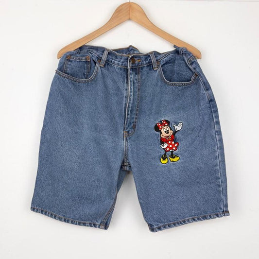 Vintage 90s Minnie Mouse Embroidered Blue Denim Shorts (L)