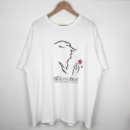Vintage 90s Beauty And The Beast Broadway Musical Tour White T Shirt (XL)