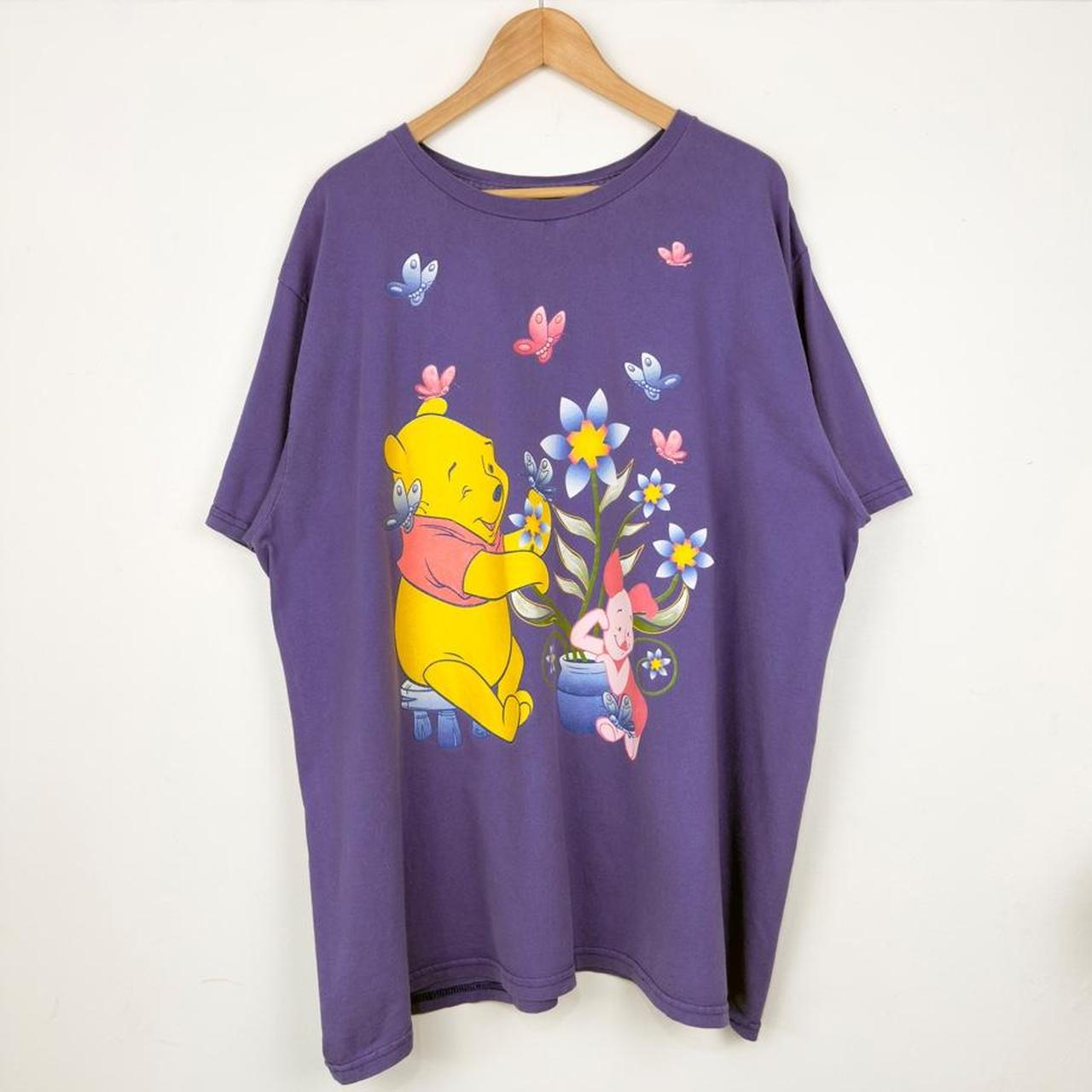 Vintage 90s Winnie The Pooh & Piglet Flower Butterflies Purple T Shirt (XXL/XXXL)