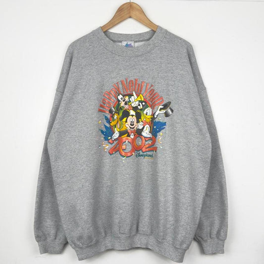 Vintage 2002 Disneyland Happy New Year Grey Sweatshirt (XL)