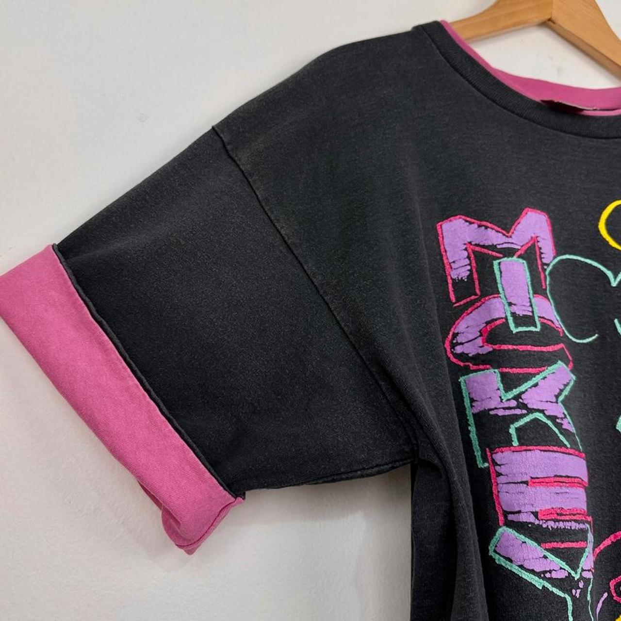Vintage 90s Mickey Mouse Disney Designs Black Pink T Shirt (Boxy M/L, See Measurements)